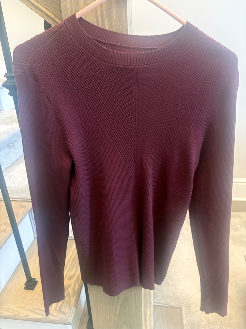 Nine West Burgundy Ribbed Scoop Neck Sweater